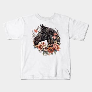 Horse with Flowers Design Kids T-Shirt